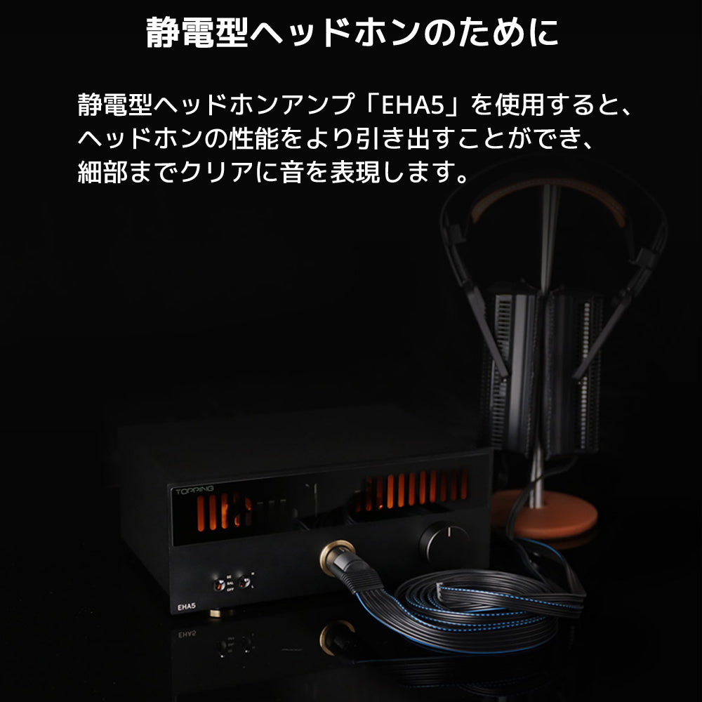 静電型ヘッドホンのために 静電型ヘッドホンアンプ「EHA5」を使用すると、ヘッドホンの性能をより引き出すことができ、細部までクリアに音を表現します。