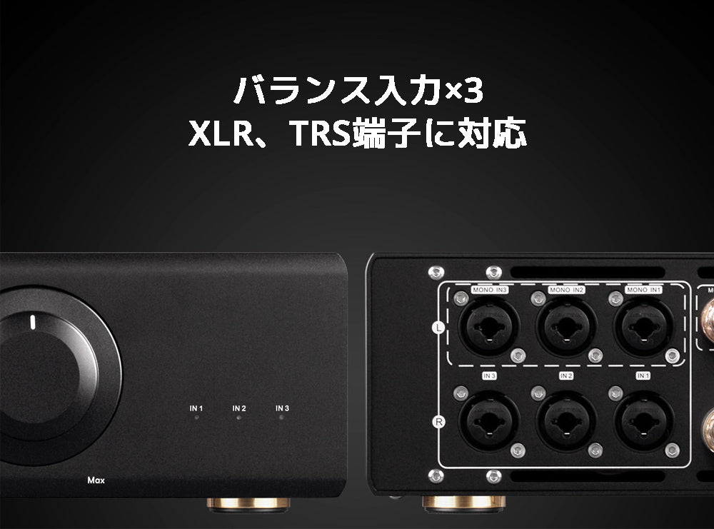 バランス入力×3 XLR、TRS端子に対応