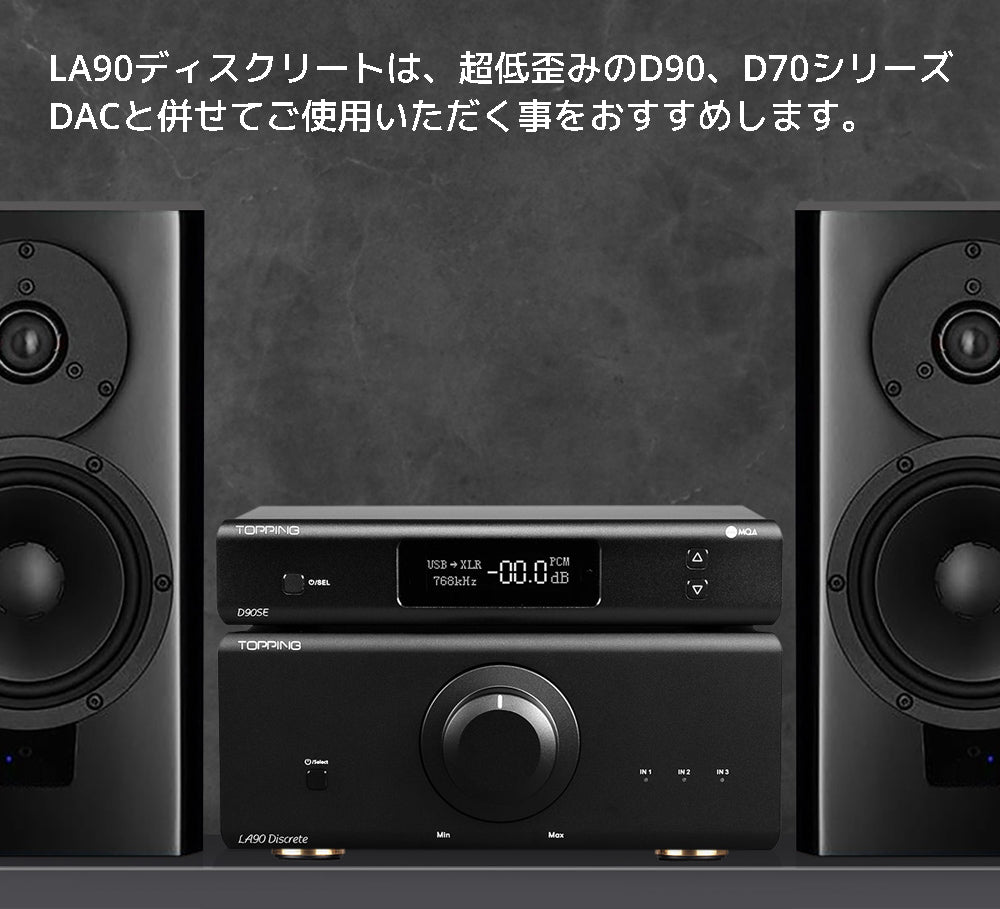 LA90ディスクリートは、超低歪みのD90、D70シリーズDACと併せてご使用いただく事をおすすめします。
