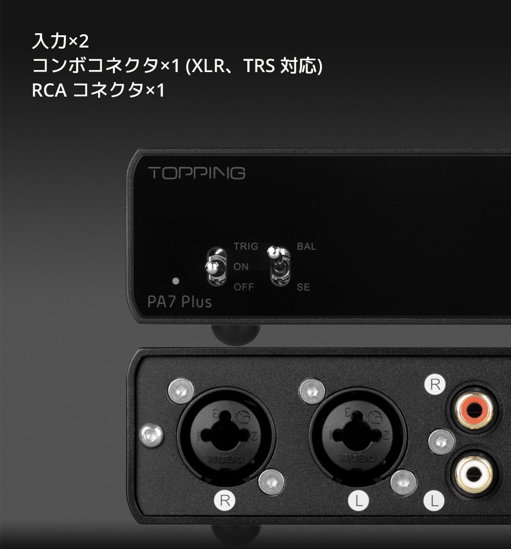 入力×2 コンボコネクタ×1 (XLR、TRS 対応) RCA コネクタ×1