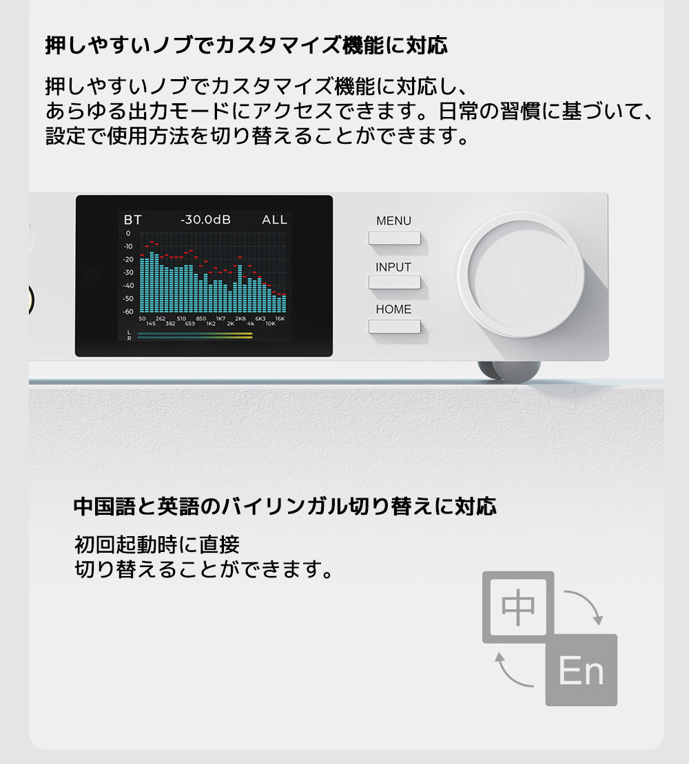 押しやすいノブでカスタマイズ機能に対応
押しやすいノブでカスタマイズ機能に対応し、あらゆる出力モードにアクセスできます。

日常の習慣に基づいて、設定で使用方法を切り替えることができます。
初回起動時に直接切り替えることができます。